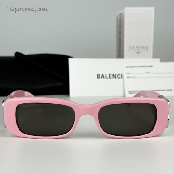 NEW Balenciaga BB0096S 012 Pink Silver Logo Grey Rectangle Unisex Sunglasses main image 7
